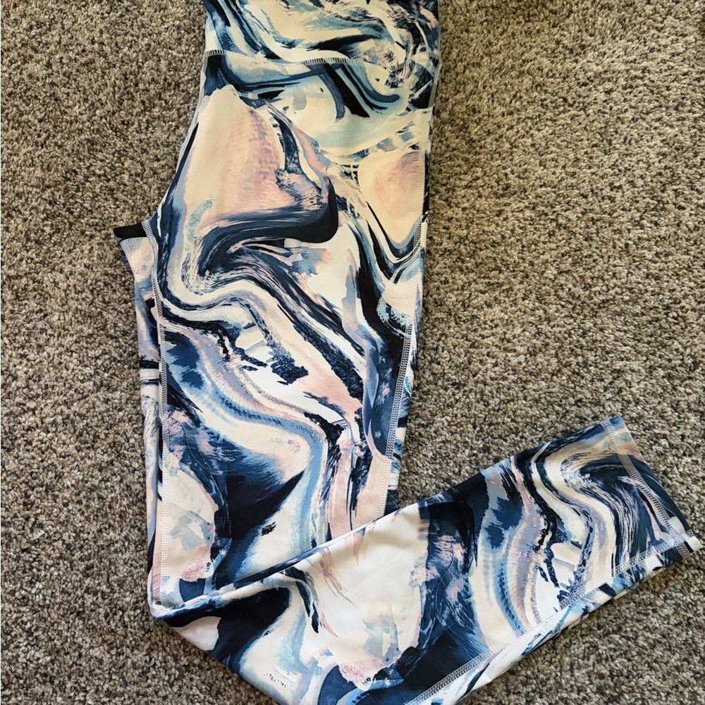 Fabletics Navy, Blush & Cream Marble-Effect Leggings